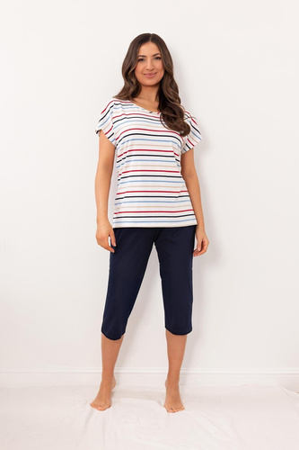 Damen Pyjama Regina 4001 Viskose Streifen 3/4 bequem Set