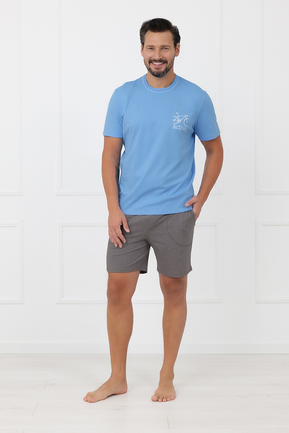 Herren-Pyjama Devon Italian Fashion aus Baumwolle, kurzärmelig, Melange