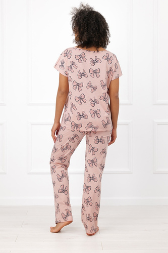 Italian Fashion Silano Damen-Pyjama 100% Baumwolle lange Hose mit Schleifen