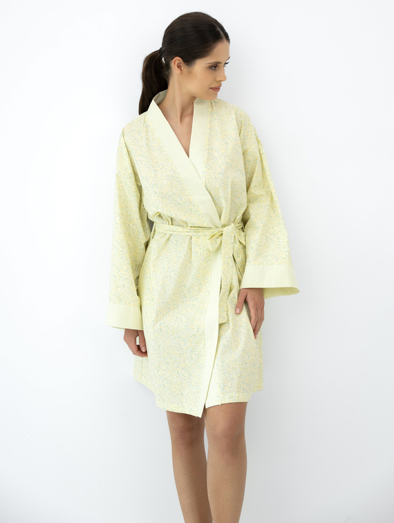 Ophelia Sensis Damen Baumwoll-Bademantel mit Blumenmuster Gelb