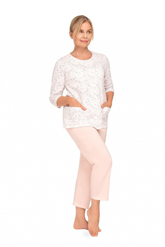 Damenpyjama 201 Maria II Martel – 100% Baumwolle, Blumenmuster, 3/4-Ärmel, 3/4-Hose