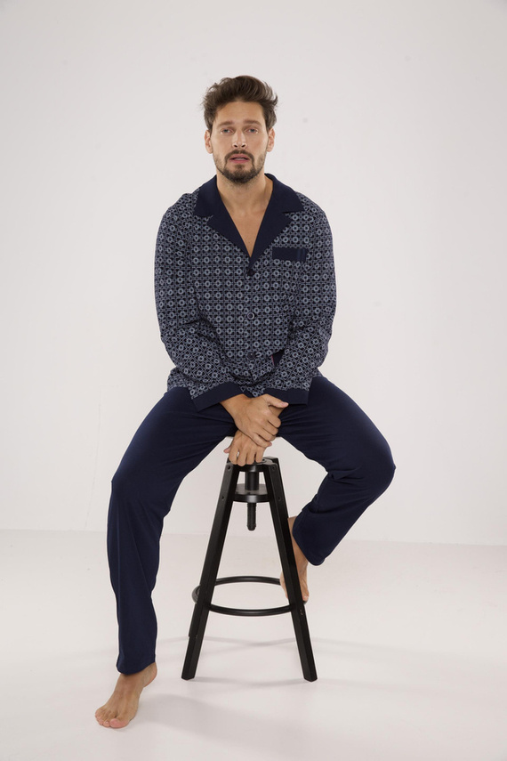 538 Carlo Herren Schlafanzug De lafense - navy blau + quadratisch