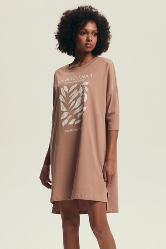 43692 Dextra Henderson pfirsichfarbenes Damenhemd, Baumwolle, 3/4-Ärmel, bedruckt