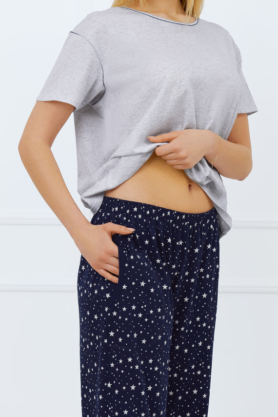 Arugia Damen Schlafanzug kurzarm, lange Hose Italian Fashion - melange/print 