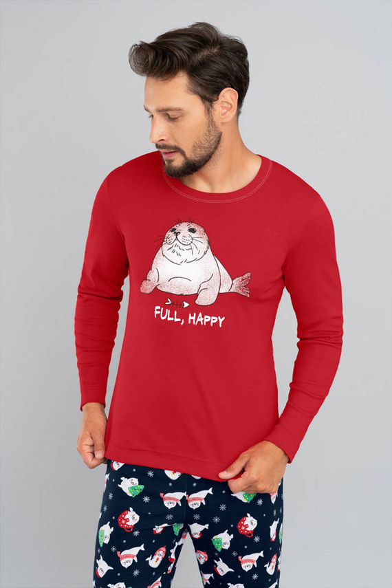 Elder Pajamas Herren Langarm, lange Hose Italian Fashion- rot/print navy blau 