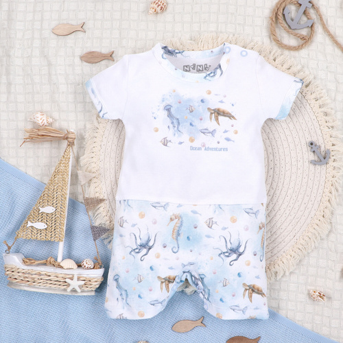 ABN-5453 Sea Of Joy Baby Rampers Nini weiß – Bio-Baumwolle, bequeme Druckknöpfe