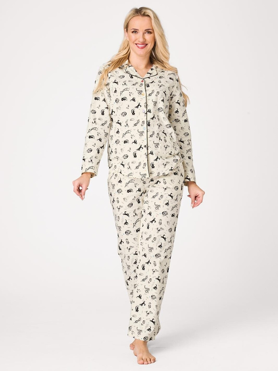 Damen-Pyjama Key LNS 921 B26 ecru – 100% Baumwolle, Knöpfe, Print