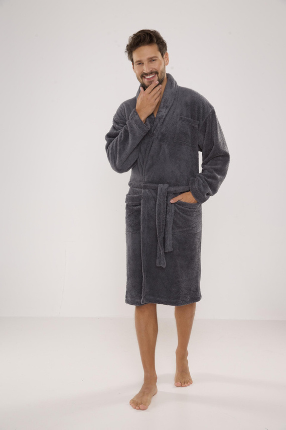 811 De Lafense Herren Plüsch-Bademantel - grau