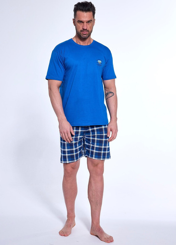 326/187 West Herren-Kurzarmpyjama, Cornette-Shorts, blau