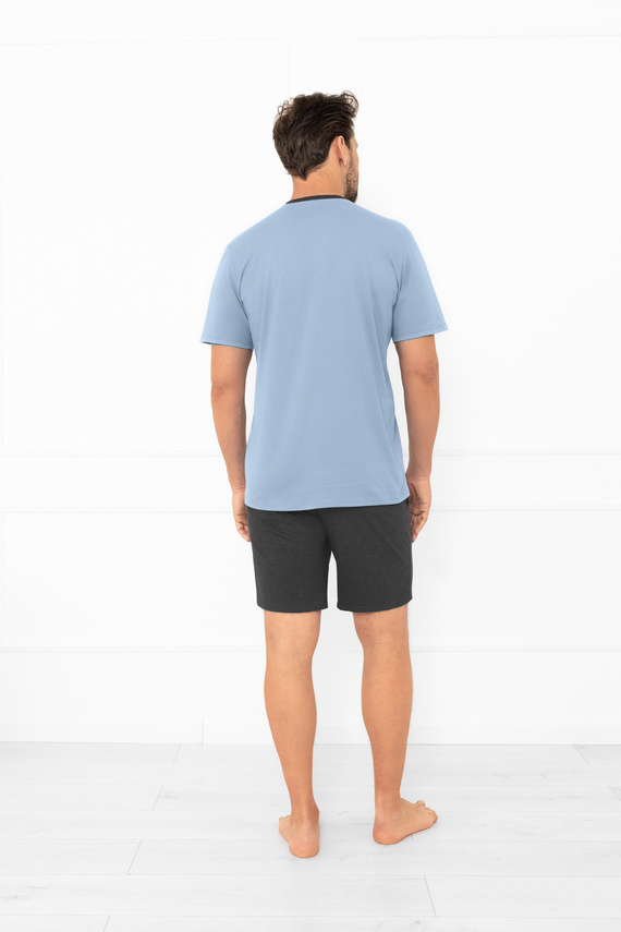 Julius Italian Fashion Herren Schlafanzug Stahl - kurz, Baumwolle, elegant