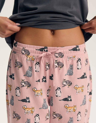 Damen-Pyjama Henderson Ginni 45419 100% Baumwolle Langarm Katzen Grau