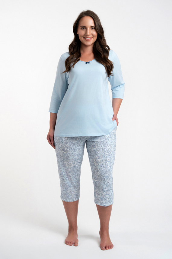 Salli Damen Schlafanzug 3/4 Ärmel und 3/4 Hose Italienische Mode -blau/print