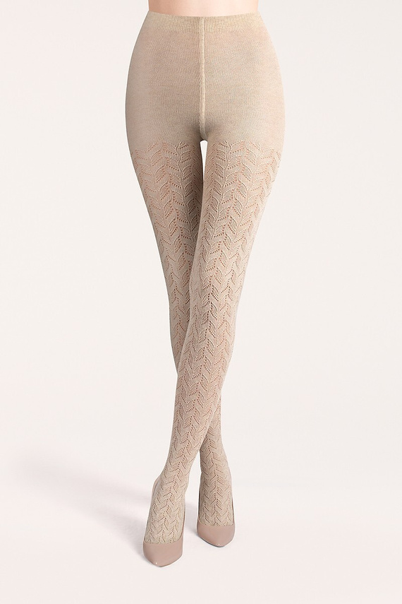 Gabriella Cashmir Baumwollstrumpfhose wz.105 150 den latte/beige – warm, ajour
