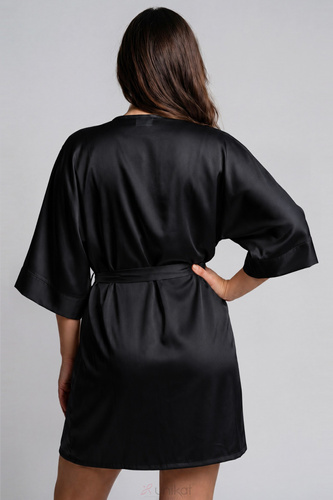 Satinkleid Beja Unikat Schwarz Elegant Mit Gürtel Zum Binden