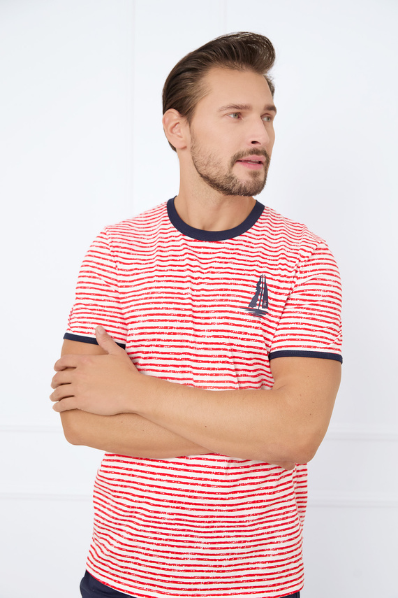 Flota Herren Kurzarm-Pyjama, Shorts Italian Fashion - Druck rot/marineblau