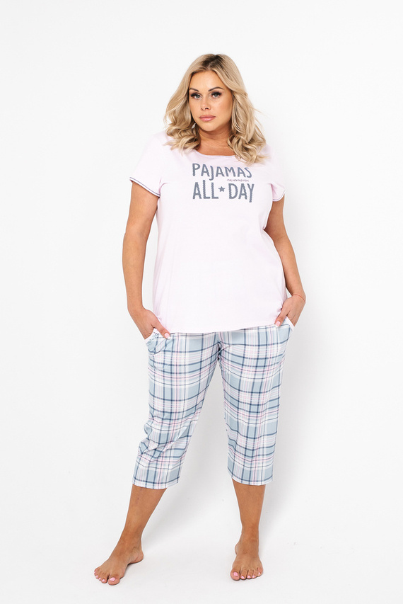 Glamour Damen Schlafanzug kurzarm und 3/4 Hose Italian Fashion - rosa/print