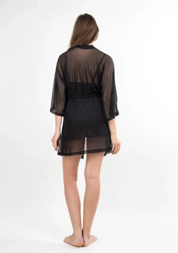 Zora Hausmantel aus schwarzem Tüll Dkaren | eleganter Damenbademantel aus Tüll