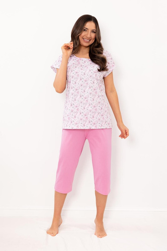 Damen Pyjama Regina 4002 Baumwolle Blumen 3/4 bequem Set