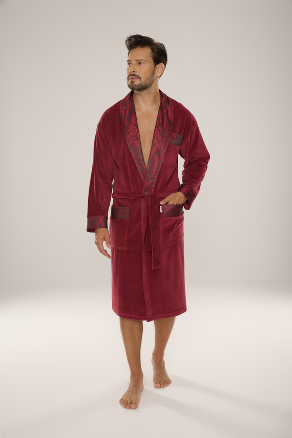 868 Edler Herren-Bademantel aus Velours De Lafense - elegant, weich, hochwertig, bordeauxrot