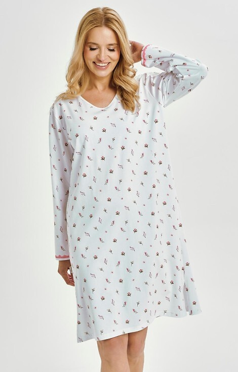 3433 Elodie Taro Damennachthemd, weiß – Baumwolle mit Blumen