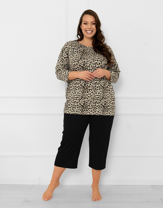 Kenia Damen Schlafanzug Italian Fashion - Leopardenmuster, 3/4 Ärmel und 3/4 Hose