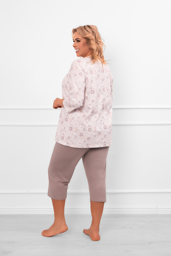 Damen Schlafanzug Galea - Baumwolle, 3/4 Ärmel und Hose, Blumenmotiv Italian Fashion  