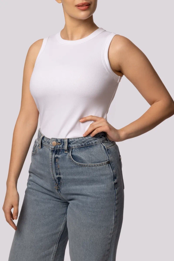 Tanktop gerippt Damen ärmelloses T-Shirt Mona weiß