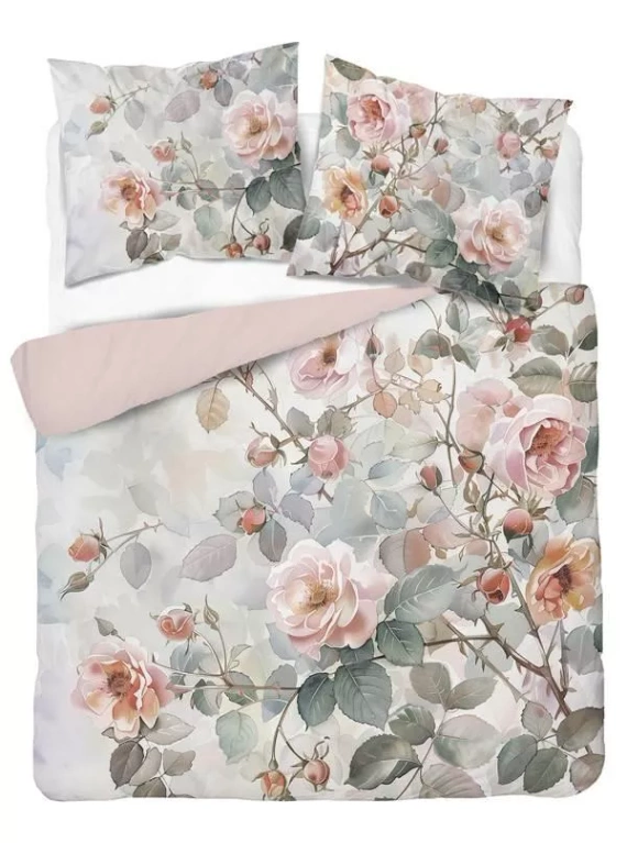 5305 Eine 3D-Mikrofaserbettwäsche mit Aquarellrosen in pudrigen Tönen – Detexpol