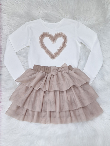 Mia Bambarillo ecru-beige Bluse mit Herzchen für Mädchen - Baumwolle mit Tüllherz
