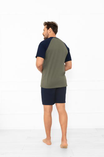 Alexander Italian Fashion Herren Schlafanzug oliv - kurze Ärmel und kurze Hose, 100% Baumwolle 