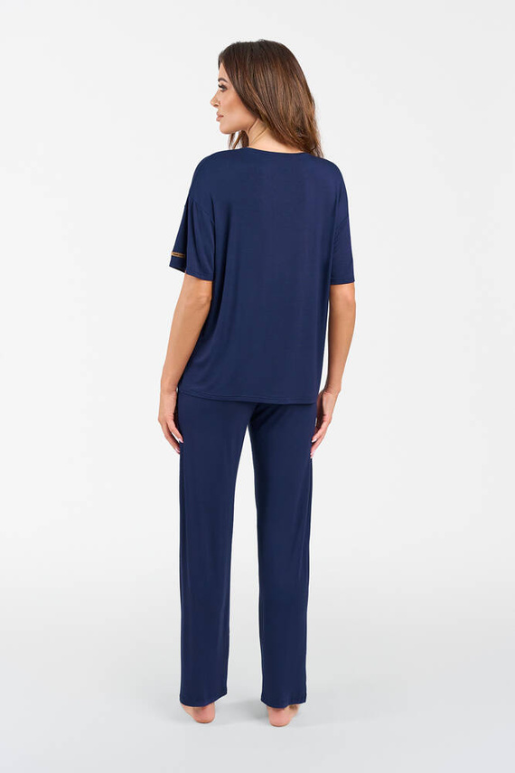 Akord Damen Kurzarmset, lange Hose Italienische Mode - navy blau 