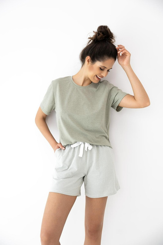 Damenpyjama Sensis Yara khaki Baumwolle Shorts mit Taschen