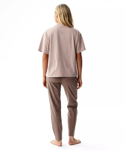 Atlantic NLP-516 Damen-Pyjama 100% Baumwolle Kurzarm Lange Hose rosa-beige