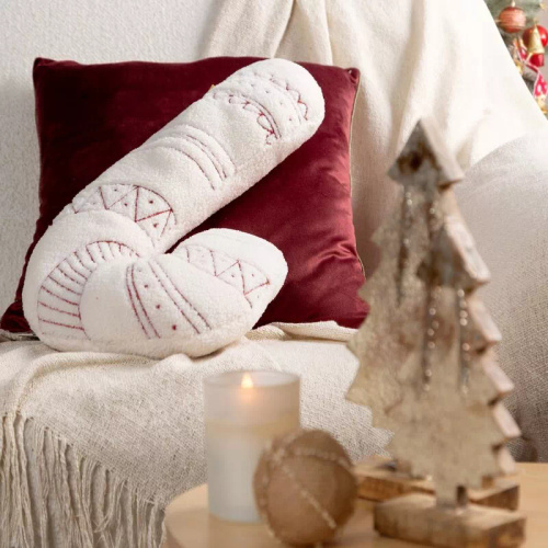 Chp 07B Eurofirany Weihnachtskissen 27x46 – Zuckerstange, Bouclé-Imitat, weiß