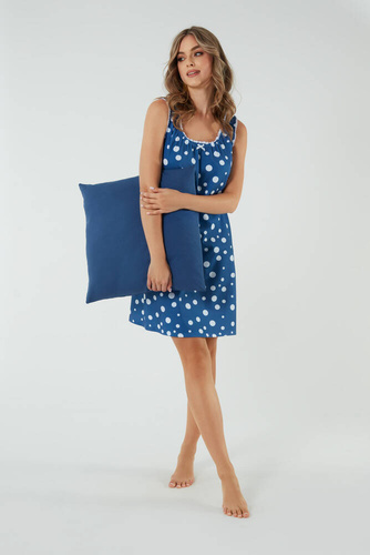 Raba Nachthemd und Stillkleid, breiter Träger Italian Fashion - Blaudruck