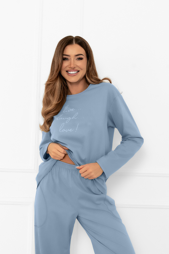 Damenpyjama Ksara Italian Fashion - Baumwolle, lange Ärmel und Hose mit Taschen - Stahl 