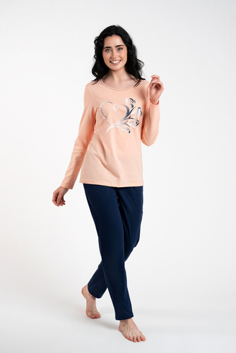 Arietta Damen Schlafanzug und Hose mit langen Ärmeln Italian Fashion - lachs