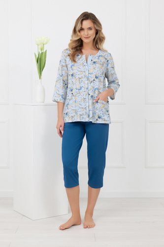 Damenpyjama CELOZJA Italian Fashion 100 % Baumwolle 3/4-Arm 3/4-Hose