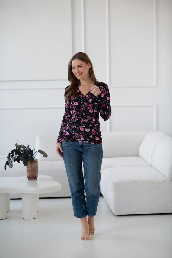 Milk Bar Milk&Love schwarze Still- und Umstandsbluse mit Blumen