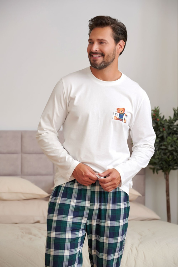 Herren-Pyjama Doctor Nap 7514 Teddy 100% Baumwolle Langarm Hose