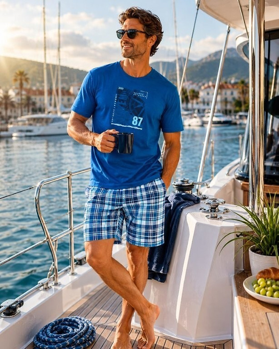 Herren-Pyjama Cornette 326/344 Compass 100% Baumwolle Kurze Hose