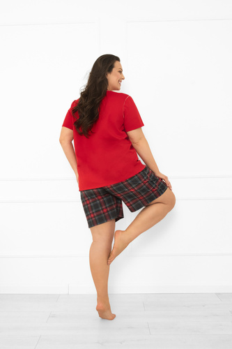 Italian Fashion Damen Schlafanzug in rot - Baumwolle, kurze Ärmel und kurze Hose, kariert 