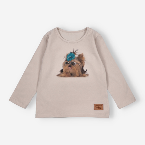 KAR-3004 Mädchenbluse mit langen Ärmeln Lagarto Verde beige – stilvoll, Baumwolle, polnische Produktion