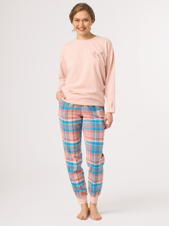 Damen-Pyjama Key LNS 436 pfirsichfarben – aus Baumwolle, lang, Flanell
