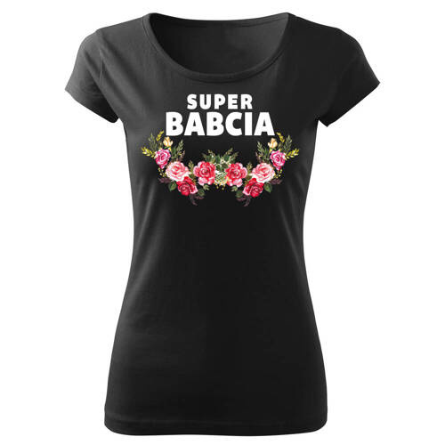SKU D047 „Super Oma mit Blumen zum Oma-Tag“ Moocha Damen-T-Shirt, schwarz