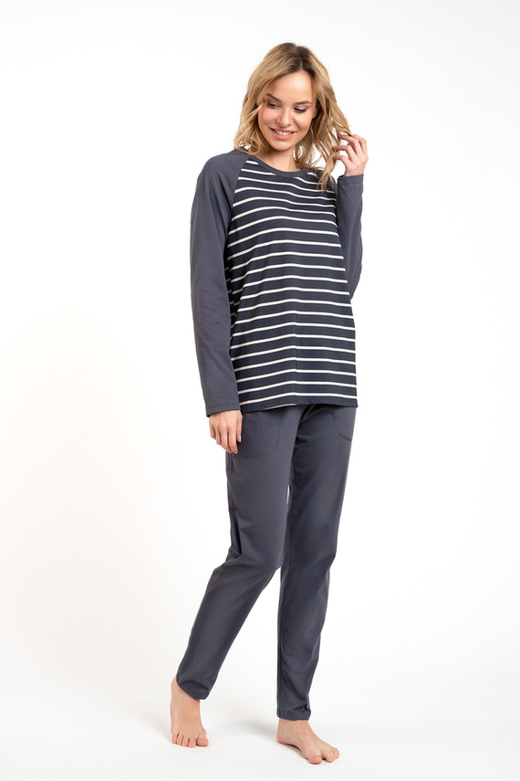 Oda Damen Schlafanzug langarm, lange Hose Italian Fashion - graphite/graphite print