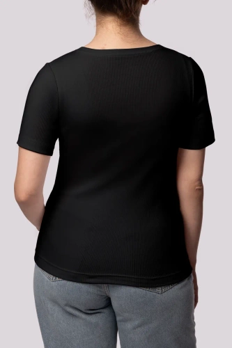 Geripptes gestreiftes Damen-T-Shirt „Mona“, schwarz