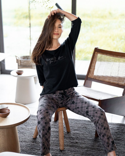 Sensis Reach For The Stars Damenpyjama – schwarzbraun