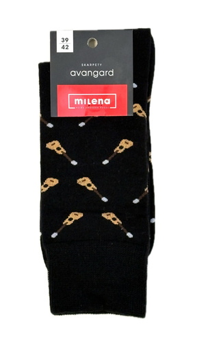 Herrensocken Milena Avangard 0125-122 – Kleine Gitarren | Baumwolle, druckfrei, polnische Produktion – schwarz