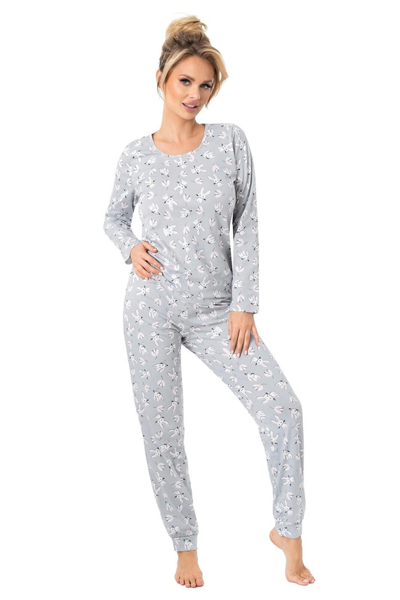 Bunny Long Donna Damenpyjama, grau – Baumwolle, lange Ärmel, bequemes Set